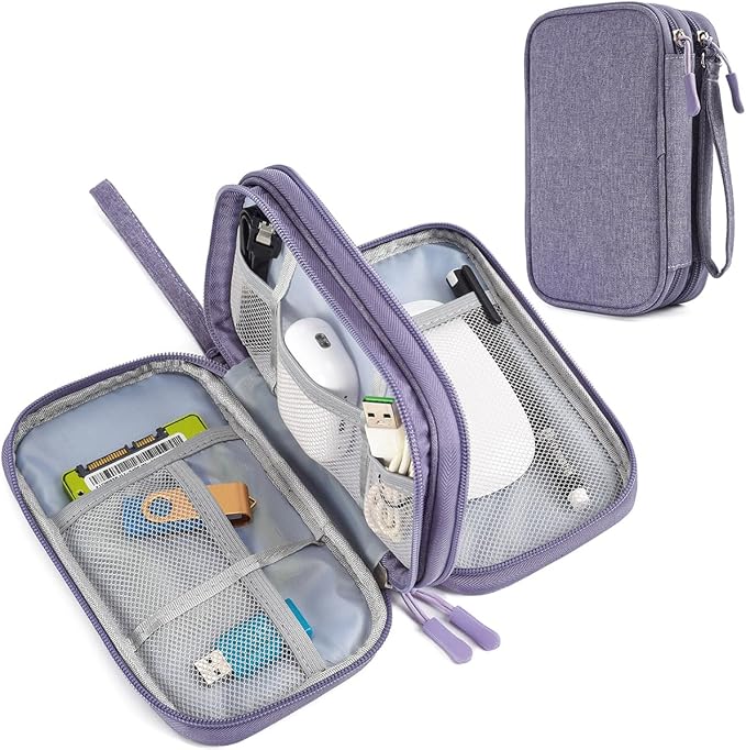 CAAORDKSO Travel Electronic Organizer Pouch Bag, Waterproof Portable Electronic Accessories Storage Multifunctional Case for USB, Cable, Cord, Charger, Phone, Power Bank, Earphone (Purple, Large) by Unknown