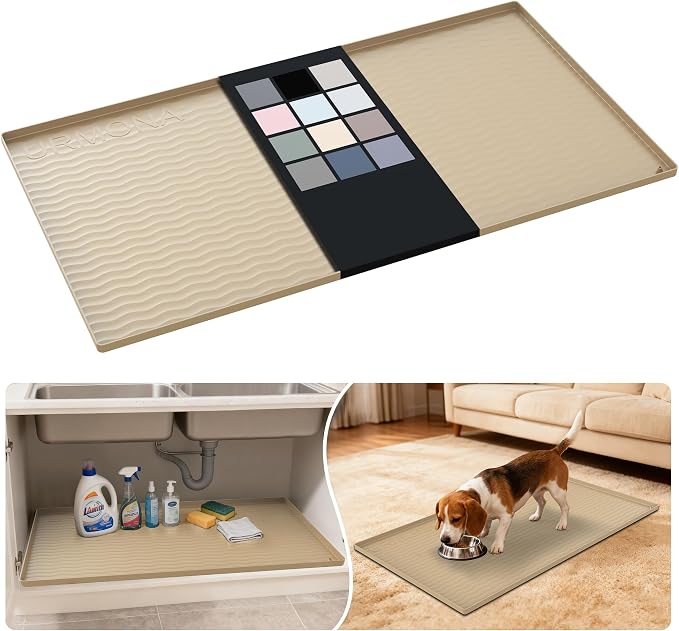 URMONA Waterproof Silicone Under Sink Mat 40'' x 22'' Shelf Liner for Kitchen and Bathroom, Cabinet and Counter Protector, Storage and Organizers, Litter Mat, Pet Cat Puppy Essentials(Khaki) by URMONA