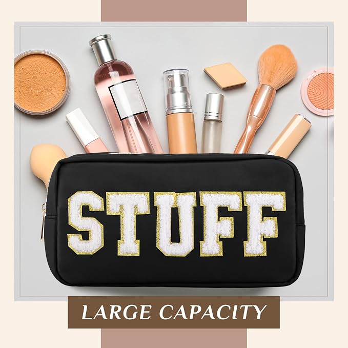 Preppy Makeup Bags Chenille Letter Stuff Bag Nylon Cosmetic Pouch Cases with Zipper for Women Travel Toiletry(Cute Color,Classic,4 Pcs) - Image 5