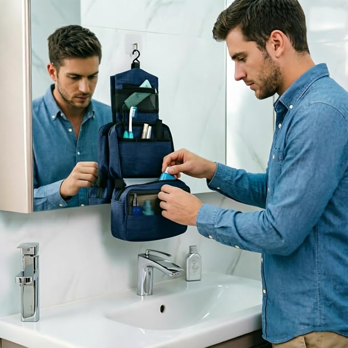 Travel toilet bag is used to store toiletries, Suitable for short-term travel use hanging toilet bag (Navy blue) - Image 2