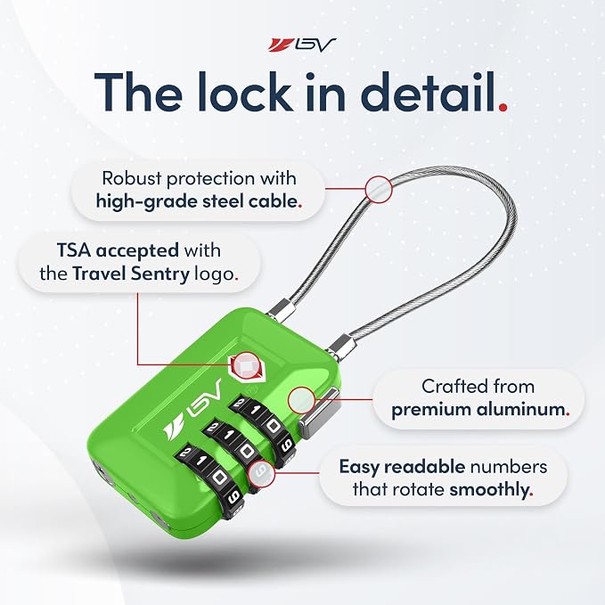 TSA Accepted Luggage Travel Lock, Set-Your-Own Combination Lock for School Gym Locker, Luggage Suitcase Baggage Locks, Filing Cabinets, Toolbox, Case (Green, 1 Pack) - Image 7