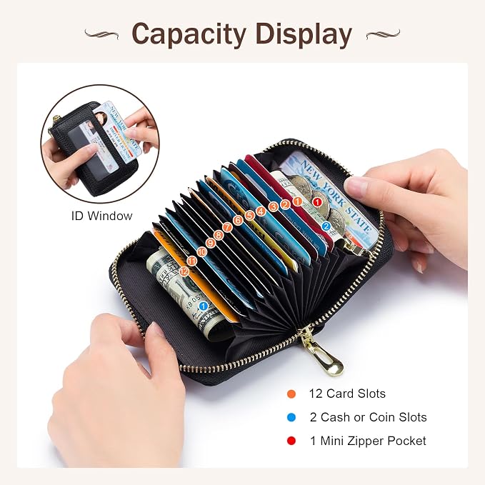 imeetu Rfid Credit Card Holder, Businese Card Case, Wallet for Women Men | Genuine Leather Card Wallet with id Window, Keychain & Double Zipper, Water-resistan Small Wallet with Gift Box, Daily Travel - Image 3