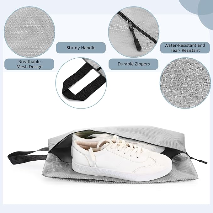 6 Pcs Travel Shoe Bags with Zipper Nylon Portable Waterproof Suitcase Shoe Organizer Packing for Golf(L,Dusty Pink) - Image 3