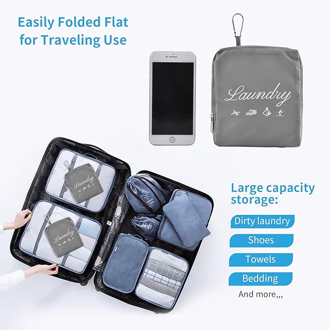 2 Pcs Travel Laundry Bags, JHX Dirty Clothes Organizer【Upgraded】with Handles and Aluminum Carabiner, Collapsible Laundry Bag for Travel, Camp, Fitness, and Students（Grey） 24"L x 21"W - Image 4