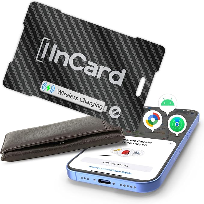 Wireless Charging Wallet Tracker Card Android & iOS, Find My | Wireless charging, ultra-thin; IP68 waterproof; Apple Find My (MFi) & Google Find My Device; for wallet by Unknown