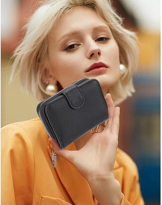 Credit Card Holder for Women Small Leather RFID Blocking Security Card Wallet with ID Window - Image 6