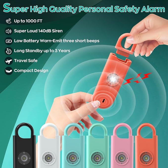 Fauxomor 140dB Personal Safety Alarm for Women 3pack Self Defense Keychain | Super Loud Siren with Low Battery Notice & Strobe Light, Long Battery Life, Portable for Kid College Girl,White+Orange+Black - Image 3