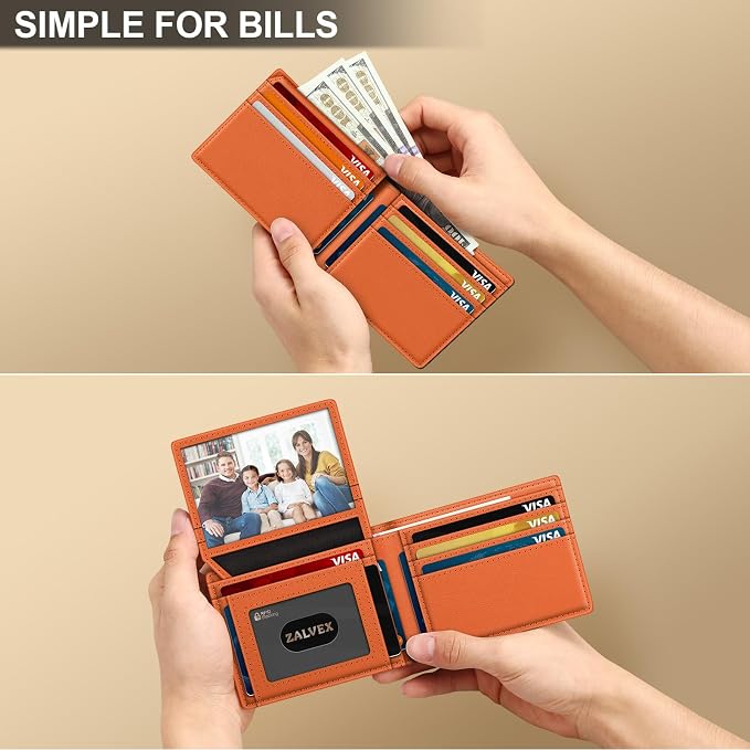 Wallet for Men Slim RFID Blocking Leather Credit Card Holder Wallet for 14 Cards, Bifold Minimalist Thin Wallet with 2 ID Windows & Cash Slot, Front Pockt Carteras Para Hombres, Birthday Gifts for Men | 14 Cards Bifold Minimalist Thin Wallet with 2 ID ... - Image 5