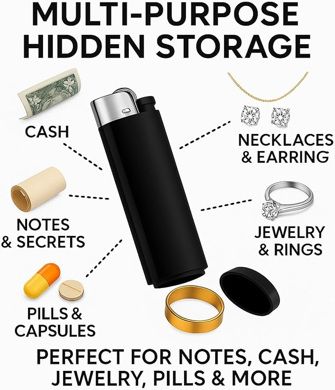 IN SELECT Lighter Diversion Safe Stash, Hidden Storage Compartment Secret Compartment Container for Jewelry, Travel, Camping, and Everyday Carry (No spark, No flame) One piece in Black - Image 6