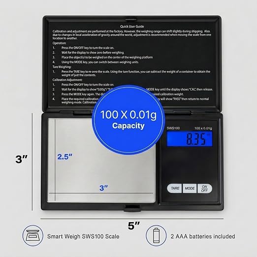 Smart Weigh SWS100 Digital Pocket Scale – 100g x 0.01g High Precision Scale for Reloading, Jewelry, Gems, and Medicine – Backlit LCD, Battery Included, Black - Image 2