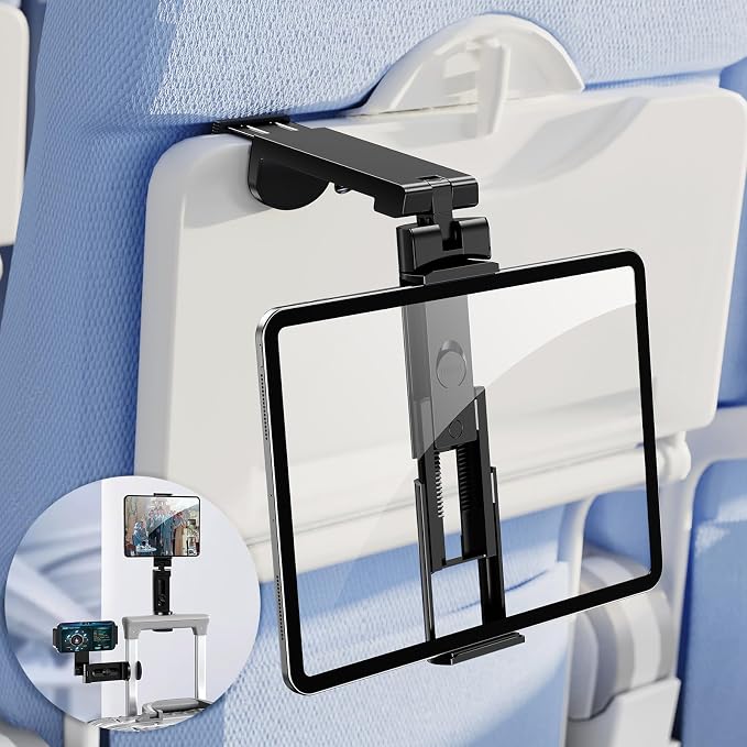 OGRANEE Airplane Tablet Holder Mount, Long Flight Essentials Travel Accessories for iPad, Foldable Tablet Stand for Plane Seat Back, Best Gifts for Travelers women, Fit for iPad, Phone, Switch, kindle by OGRANEE