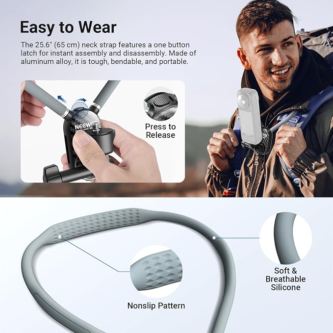 NEEWER Neck Mount Compatible with GoPro DJI Insta 360 Action Cameras, Quick Release Neck Holder with Air Cushion & Adjustable Chest Strap, Accessories Kit for POV Vlogging Video Recording, GP49 - Image 3