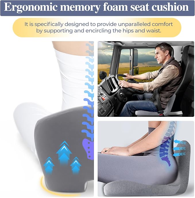 Seat Cushion with Lumbar Support Pillow, Back and Seat Cushion for Office | Ergonomic L-Shaped Car Seat Cushion for Cars, Wheelchairs, Truck Seat Cushion for Sciatica & Lower Back Pain Relief - Image 5