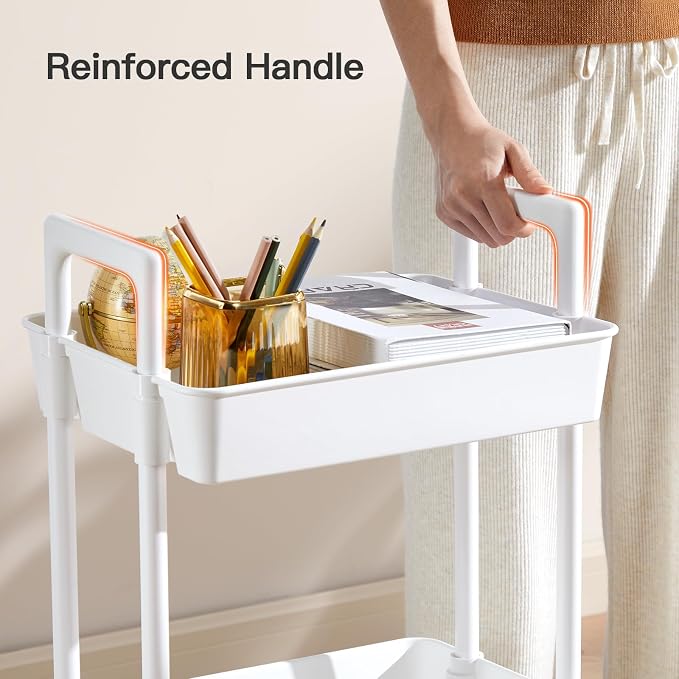 Pipishell 3 Tier Rolling Cart Organizer, Plastic Rolling Cart with Lockable Wheels & Reinforced Handle, Lightweight Utility Cart Storage Cart for Nursery, Kitchen, Bathroom, Craft Room, White, PIUC14W - Image 5