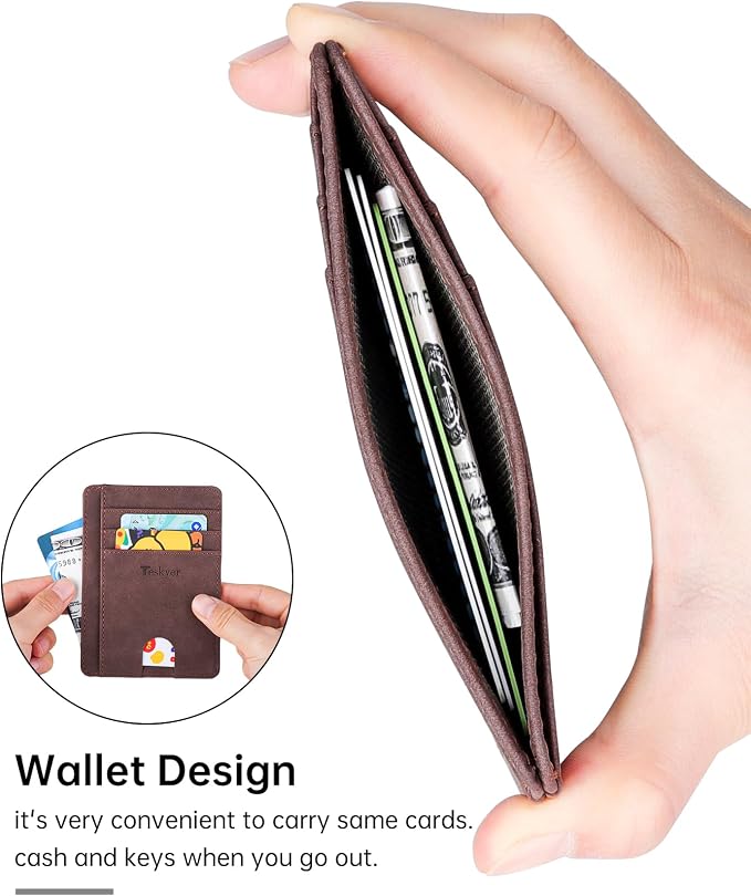 Teskyer Slim Minimalist Wallet for Men, RFID Front Pocket Card Holder | Ultra Slim Front Pocket Design, 8 Card Slots, RFID Protection, Smooth Faux Leather for Everyday Carry - Image 2