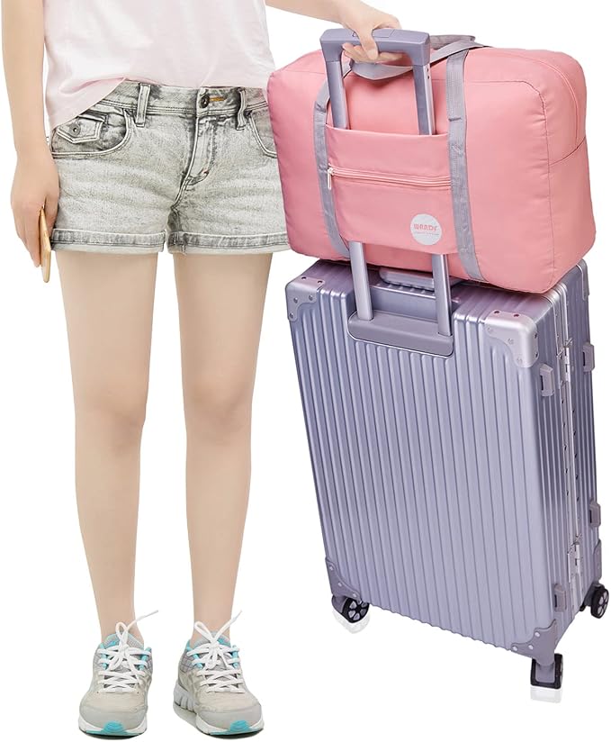 WANDF Foldable Travel Duffel Bag Luggage Sports Gym Water Resistant Nylon (Coral Pink) | 18x14x8 inches, Airline Underseat Aprroved, Weekend Overnight Trips, Lightweight Packable - Image 3