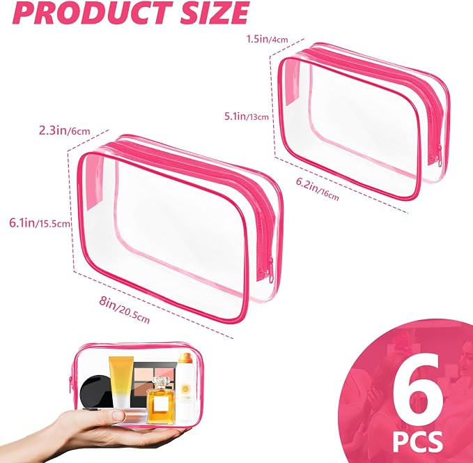 AURUZA Clear Makeup Bag,Portable Travel Toiletry Bags with Zipper, TSA Approved Clear Organizer Bags, PVC Cosmetic Pouch for Airport Airline Compliant - Image 2
