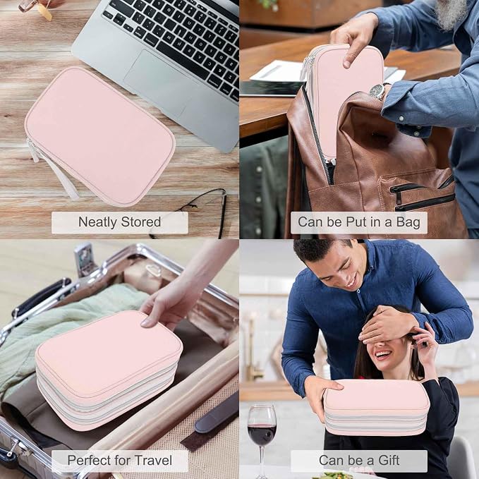 FYY Electronic Organizer, Travel Tech Pouch Bag, Large, Light Pink | Wrist Strap, Waterproof, Double Layers Portable Electronics Travel Carrying Case for Cord, Charger, Daily Business Trips Use - Image 7