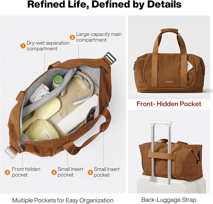 mixi Travel Tote Bag for Women Large Expandable Travel Bag Waterproof Lightweight Carry On Personal Item Handbag - Image 3