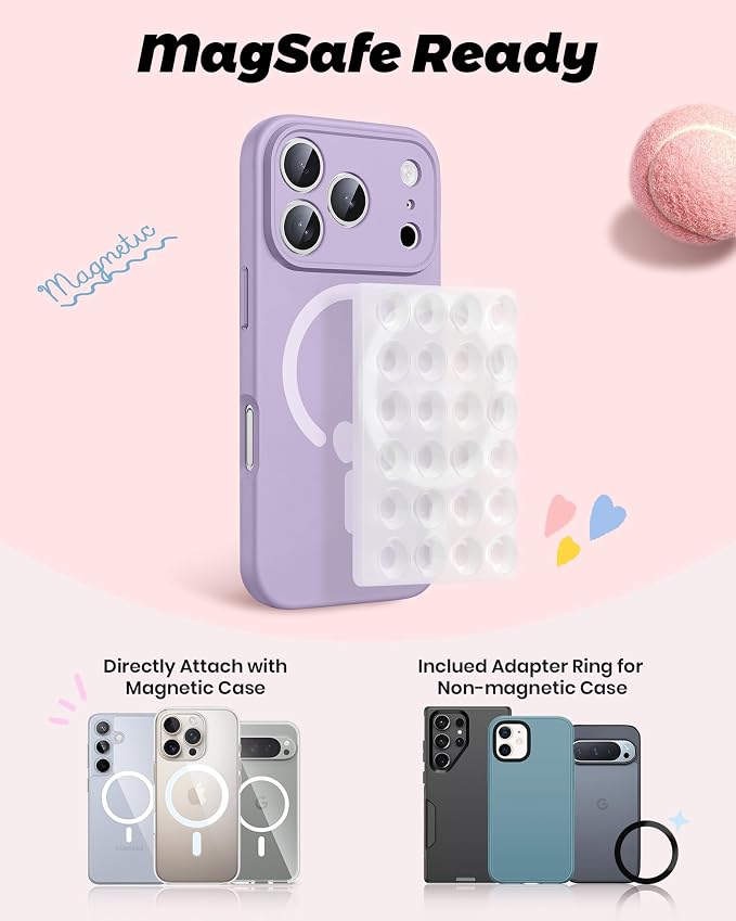 amBand Magnetic Suction Phone Mount for MagSafe Case, Clear Silicone Octo Cup Buddy Sticky Grip Holder for iPhone, Hands-Free Selfie/Video for Tiktok Influencer Content Creator Essentials, Transparent - Image 2