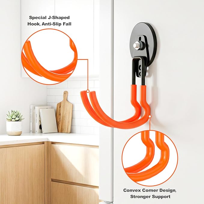 Heavy Duty Magnetic Utility Hooks ，J-Type Storage Hooks, with Anti-Slip Layer, Suitable for Metal Cabinets, Hanging Boards, Garage Shelves, Gardening Tools (Orange 4 pro) - Image 5