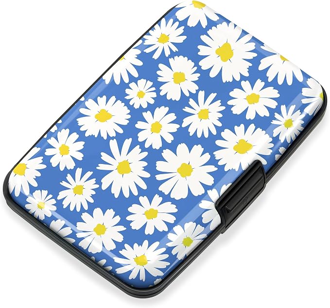 Mayski Credit Card Holder for Women RFID Blocking Wallet, Daisy | Card Wallets for Women Small Mini Business Metal Accordion Aluminum Alloy Hard Case for Men by SLIMELEGANCEPERSONIFIED