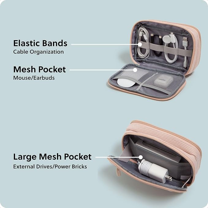 U Brands Electronics Organizer Travel Case, Cord Storage, 8" x 5.25", Pink - Image 5