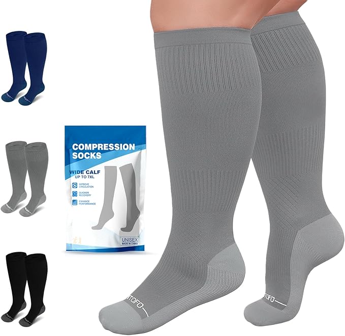 3 Pairs Plus Size Compression Socks for Women Men Wide Calf | 20-30mmHg Graduated Compression for Flying, Travel, Nurses & Pregnancy(S/M-7XL) by EveryStepIsComfortable
