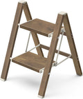 Mayi Plus 2 Step Stool Foldable, Aluminum, Lightweight Step Ladder | Extra-wide anti-slip folding steps with 330 lbs, for home,kitchen,office,outdoor,Cherry woodgrain by MAYIPLUS