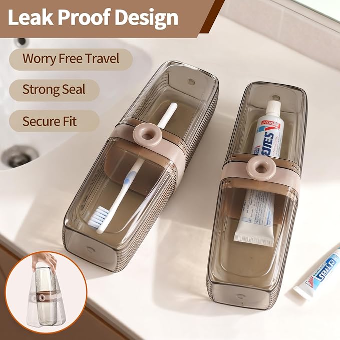 2Pcs Toothbrush Travel Case & Travel Soap Holder Dish Tray, Portable Clear Toothbrush Holders with Cover Leakproof Bar Soap Holder for Traveling School Camping Business Trip Bathroom - Image 6
