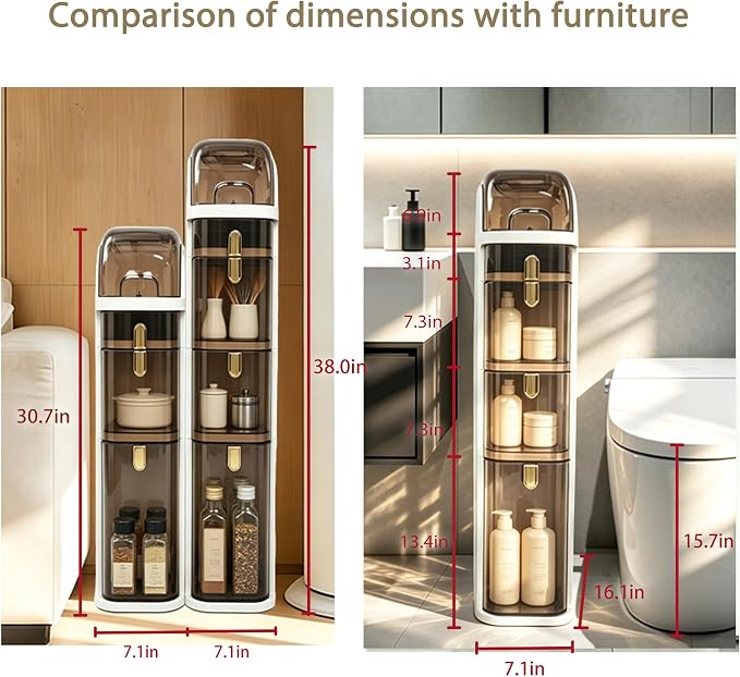 BGYMF 4-Tier Slim Bathroom Storage Cabinet, Slim Cabinet for Bathroom, Narrow Rolling Storage Cart with Wheels, White Plastic Slim Organizer for Small Bathroom Kitchen Laundry Corner - Image 2