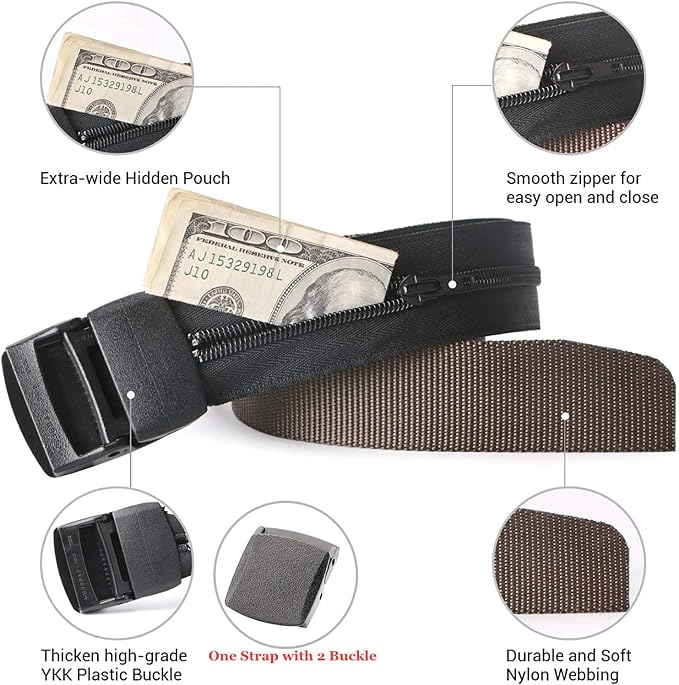 Travel Security Money Belt with Hidden Money Pocket - Cashsafe Anti-Theft Wallet Unisex Nickel free Nylon Belt by JASGOOD - Image 2