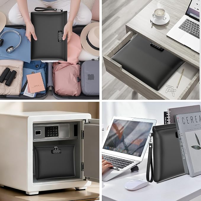 5200℉ Fireproof Document Bag with Lock,Money Pouch,14.3"x10.2" | Waterproof,Zipper Closure, Portable Safe Storage for Letter Size Files, Cash, Cell Phone, Tablet, Card, Passport, Black - Image 5