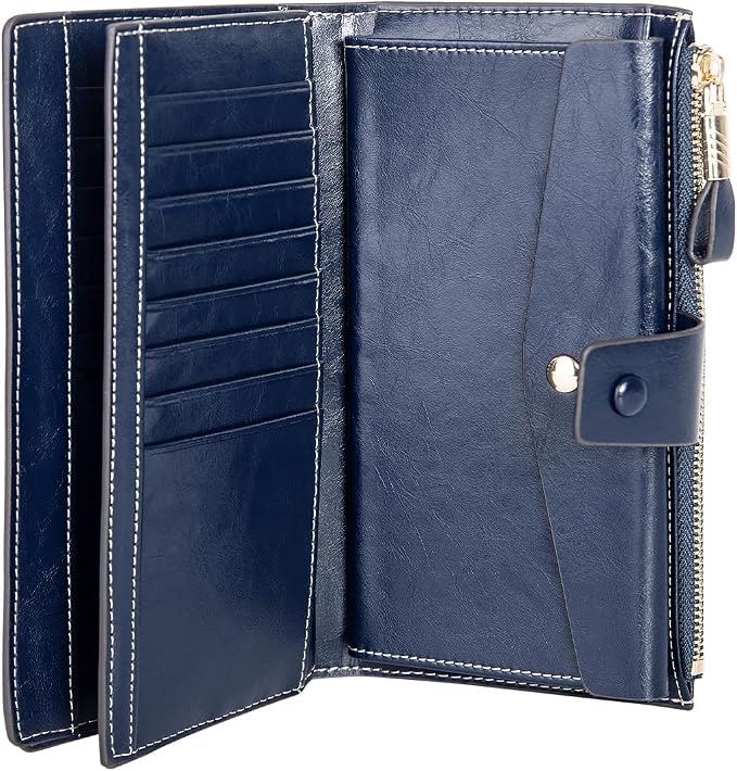 Itslife Womens RFID Blocking Large Capacity Luxury Wax Genuine Leather Wallet Clutch Card Holder - Image 4