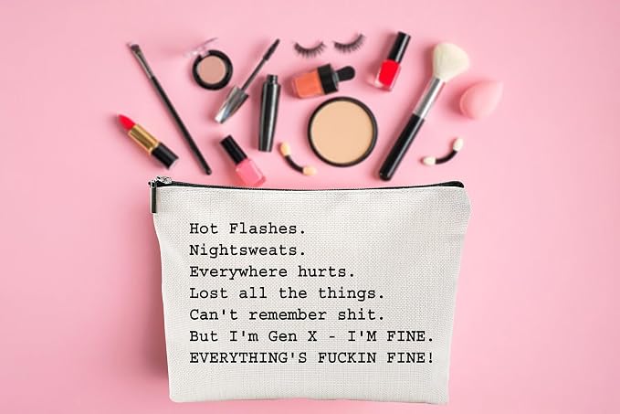 ZUYUROU Funny Gen X Makeup Bag for Women, Humorous Menopause Cosmetic Pouch for Over 50 Birthday Gifts, Double-Sided Travel Toiletry Case Organizer with Zipper, Grey - Image 6