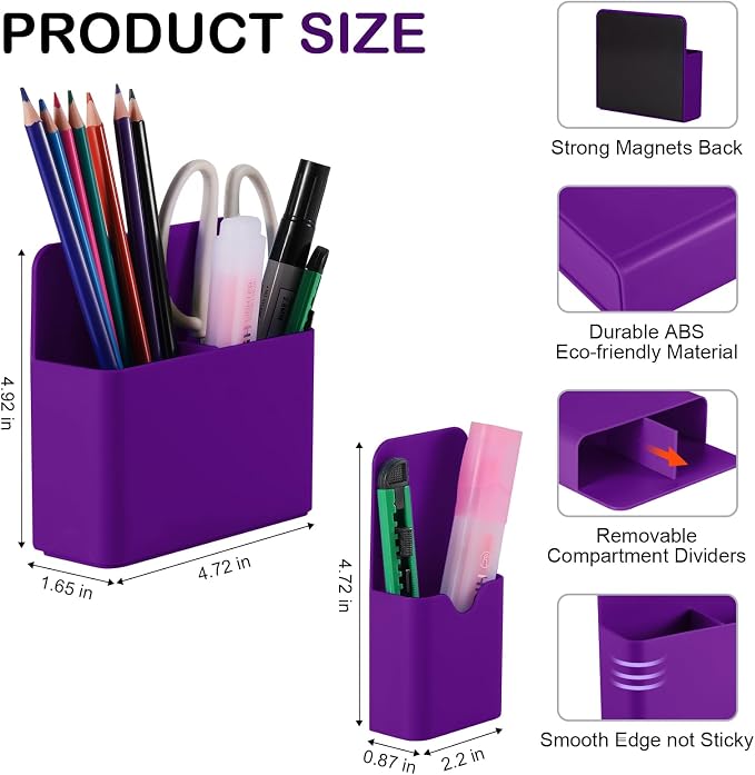 KITANIS Magnetic Pen Holder,2 Pack Magnetic Dry Erase Marker Holder with Generous Compartments,Strong Magnet Storage Marker Pen Pencil Organizer for Refrigerator,Whiteboard,Locker Accessories - Image 2