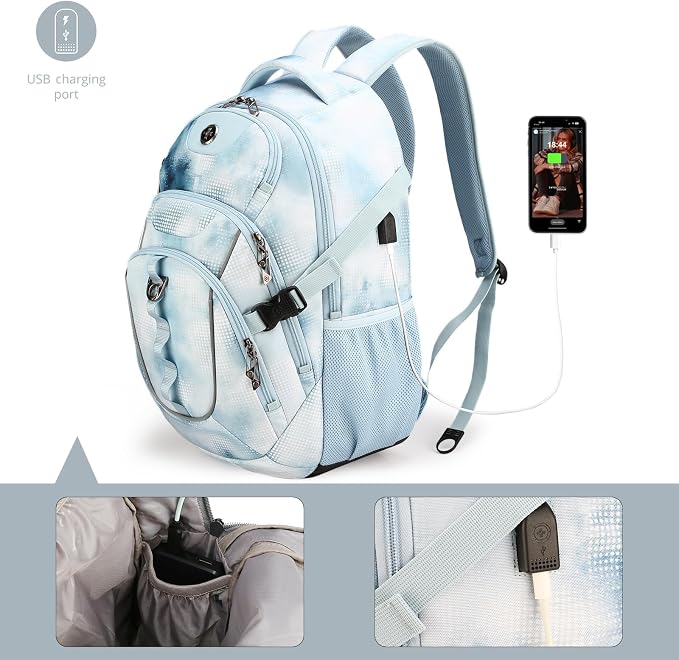 Swissdigital Laptop Backpack with USB Charging Port, 31l Backpack for Men | USB Charging Port, 31l, Travel Backpack, Polka Blue SD803-105 - Image 6