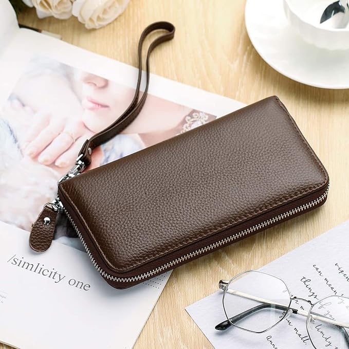 Moflycom Womens Wallet RFID Blocking Genuine Leather Zip Around Wallet Clutch Wristlet Travel Long Purse for Women - Image 6