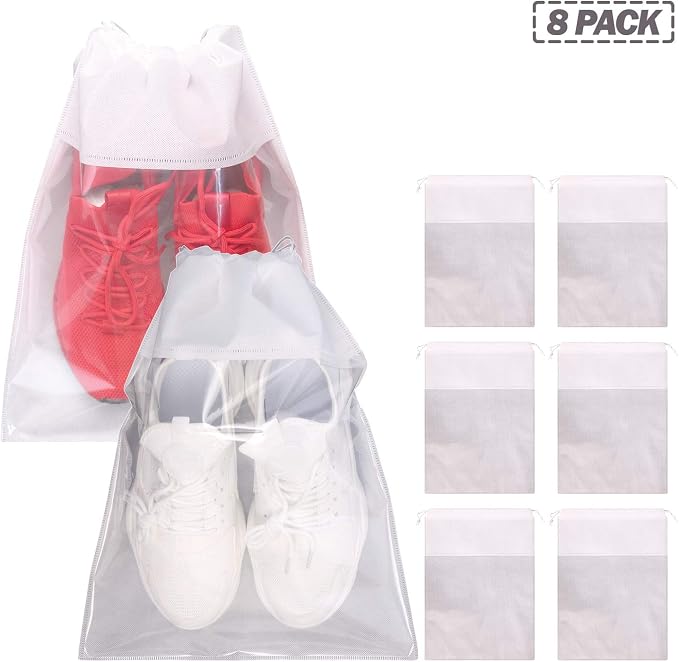 8 Pack Portable Shoe Bags for Travel Large Shoes Pouch Storage Organizer Clear Window with Drawstring for Men and Women White - Image 7