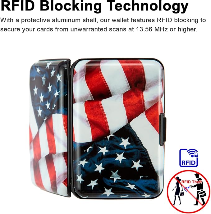 RFID Blocking Small Metal Credit Card Holder Wallet for Women Men Business Aluminum Protector Sleeves Slim Mini Cards Case (USA American Flag) - Image 3