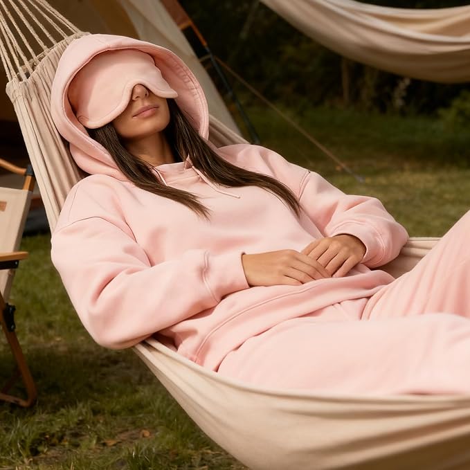 Ainangua Womens Oversized Pullover Essentials Hoodie with Eye Mask Comfor Airplane Mode Travel Office Vacation Sweatshirt - Image 4