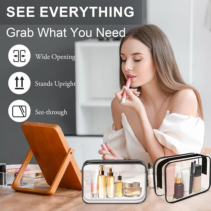 Clear Toiletry Bag, 12 Pack TSA Approved Toiletry Bag Carry on Travel Accessories Bag, Quart Size Bag for 3-1-1 Liquids Airport Airline Compliant Clear Makeup Bag with Metal Zipper (Black Bags) - Image 5