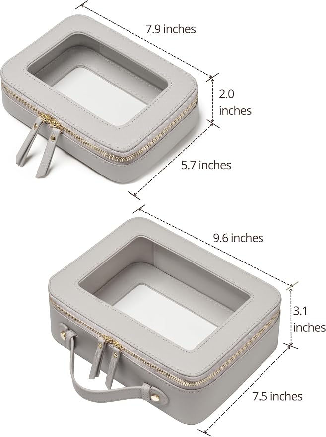Clear Makeup Case Set Toiletry Bag Travel Large Clear Cosmetic Bag with Zipper, Big Make Up Bag Organizer Women Traveling TSA Approved Transparent Bag Car for Essentials, Beige Grey - Image 2