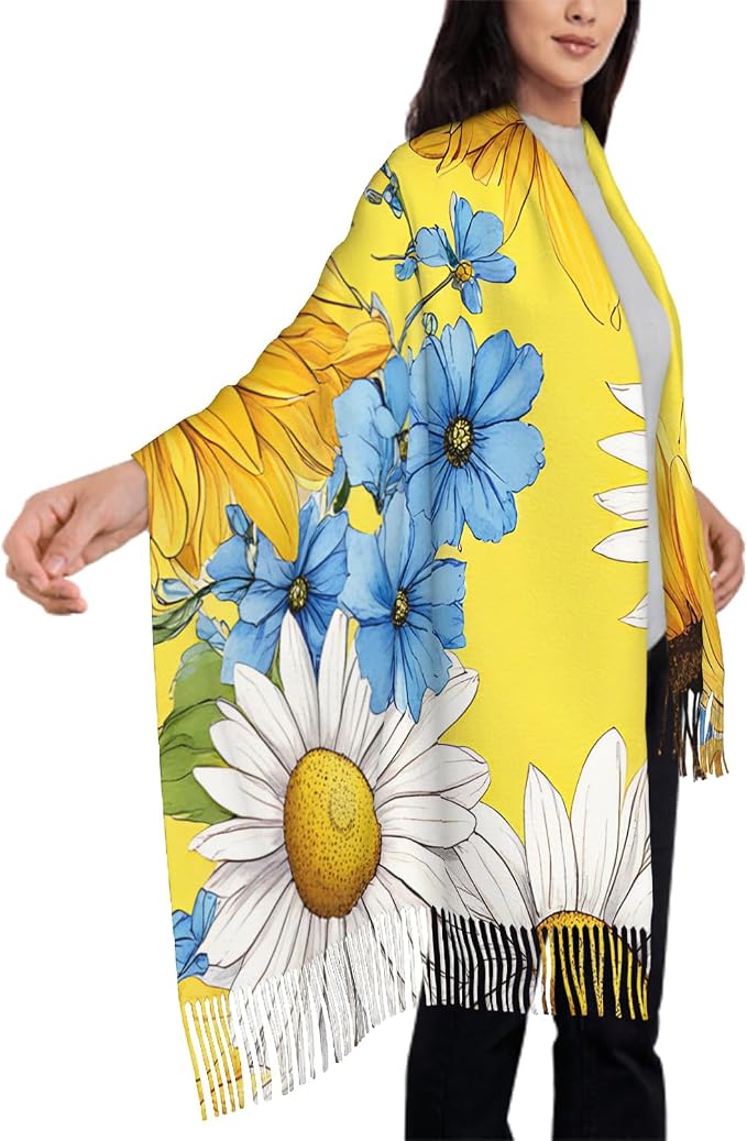 IBILIU Oversize Scarf for Women Floral Flower Purple Prune Color Scarf Tassel Scarves Fall Winter Shawl Wraps - 77.6 x 28.3in - Image 4