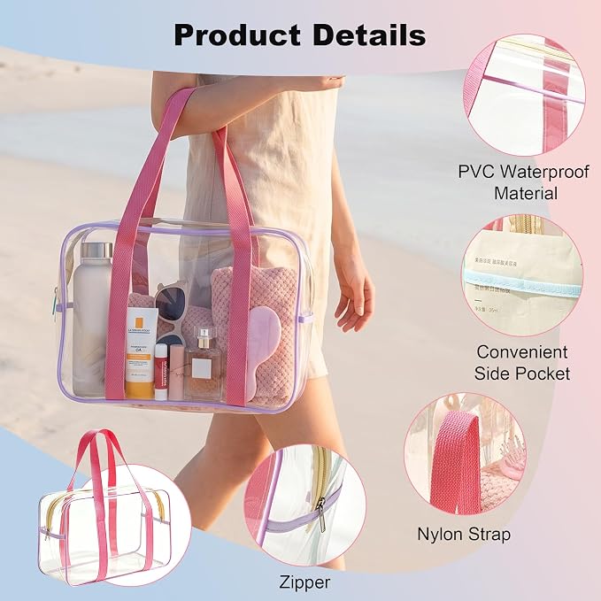 Macaron Jelly Clear Beach Bag for Women,13.8''L*10.3''W*5.2''H | PVC Waterproof Tote Bag for Beach,Pool,Outdoor Events & Daily - Image 5
