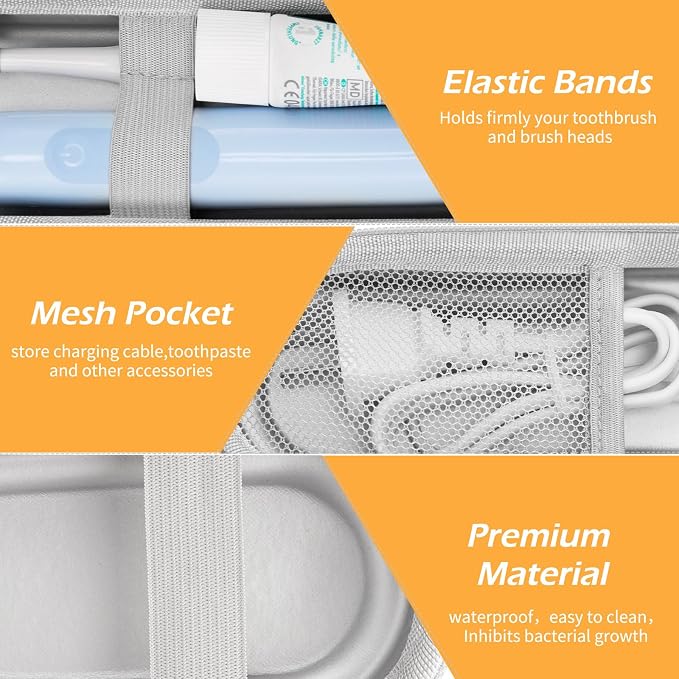 Toothbrush Travel Case for Oral B/Oral-B Pro 1000 1500 5000 7000 & Philips Sonicare 4100 1100 5300 5100 6100/iO Electric Toothbrush, Hard Protective Storage Bag (Dazzling Gold with toothbrush cap) - Image 4