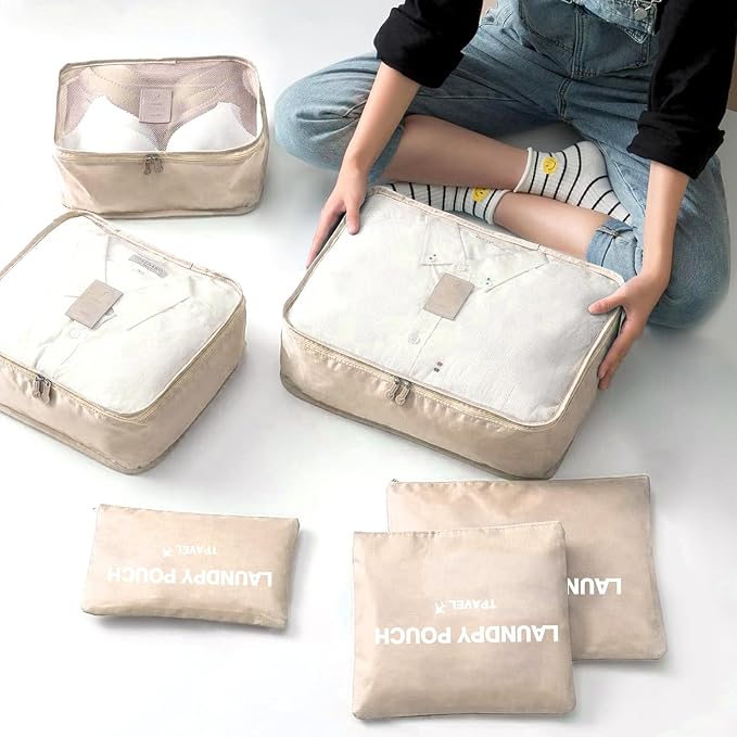 6 Set Packing Cubes for Travel Luggage Packing Bags Reusable Lightweight Suitcase Organizer Cubes Set for Travel Accessories (Beige‌) - Image 4