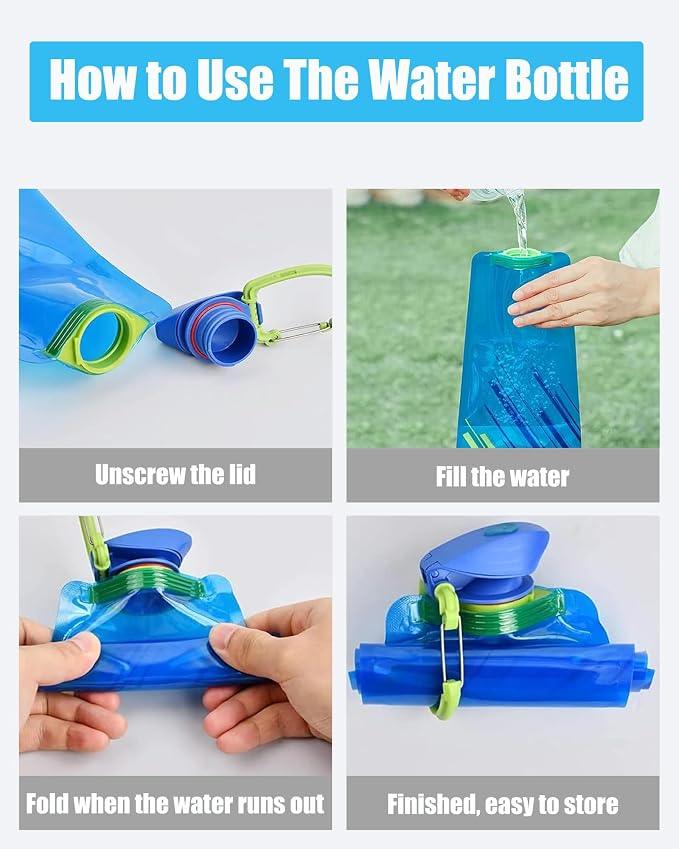 4 Pack Collapsible Water Bottle with Carabiner, 23oz Foldable Reusable BPA-Free Water Bottles with Leakproof Lid for Traveling Hiking Camping Biking - Image 4