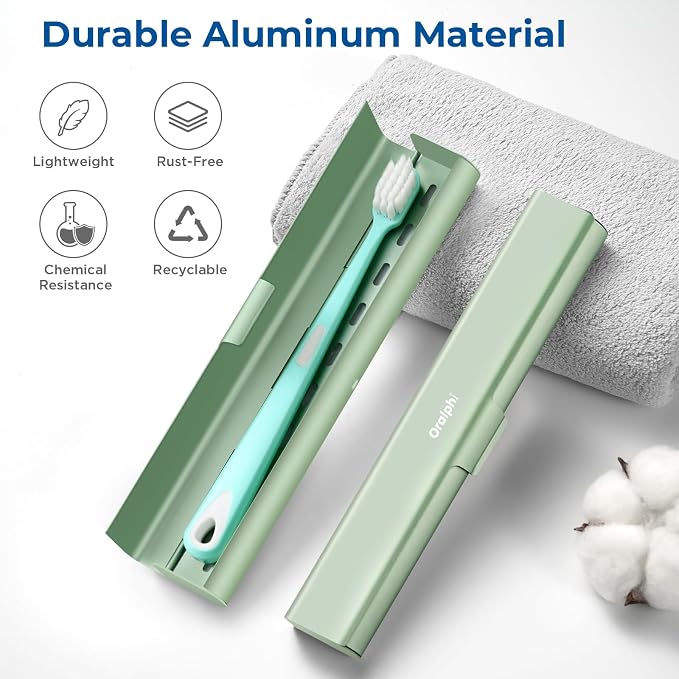Aluminum Toothbrush Travel Case, Portable Travel Toothbrush Holder, Durable Manual Toothbrush Box Container for Traveling, Bathroom, Camping, Business Trip-Green - Image 2