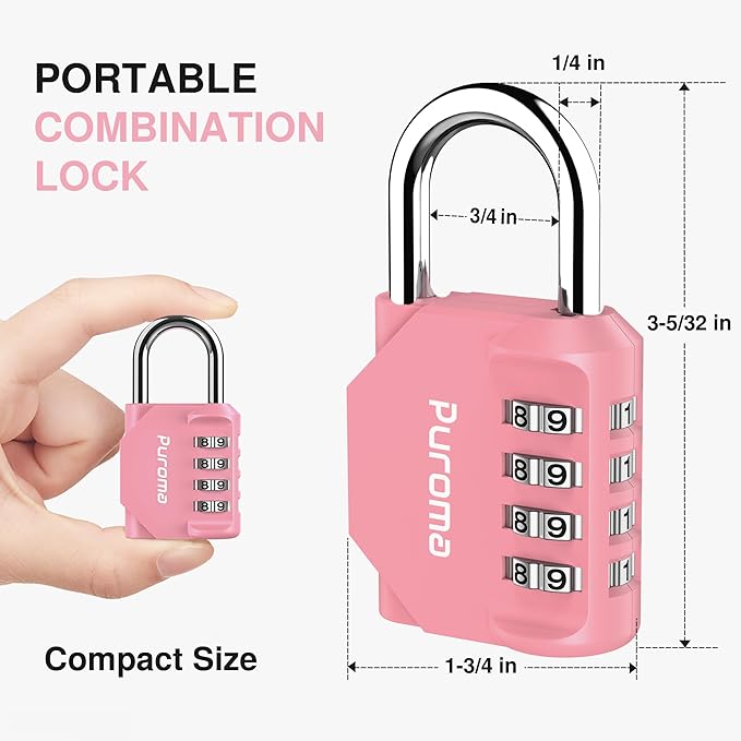 Puroma 2 Pack Combination Lock Locker 4 Digits Combo Padlock Gym Rose Pink | For School Gate Fence Toolbox Hasp Storage, Outdoor, Resettable, Weatherproof, Side Window, Crack Cut Resist, Hardened Steel - Image 5